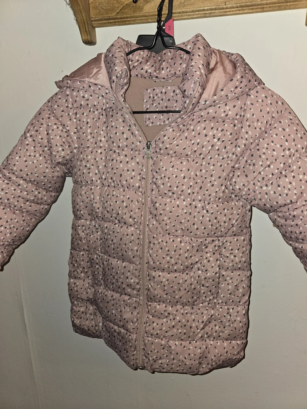 Girls' Hooded Pink Dot-Print Puffer Jacket